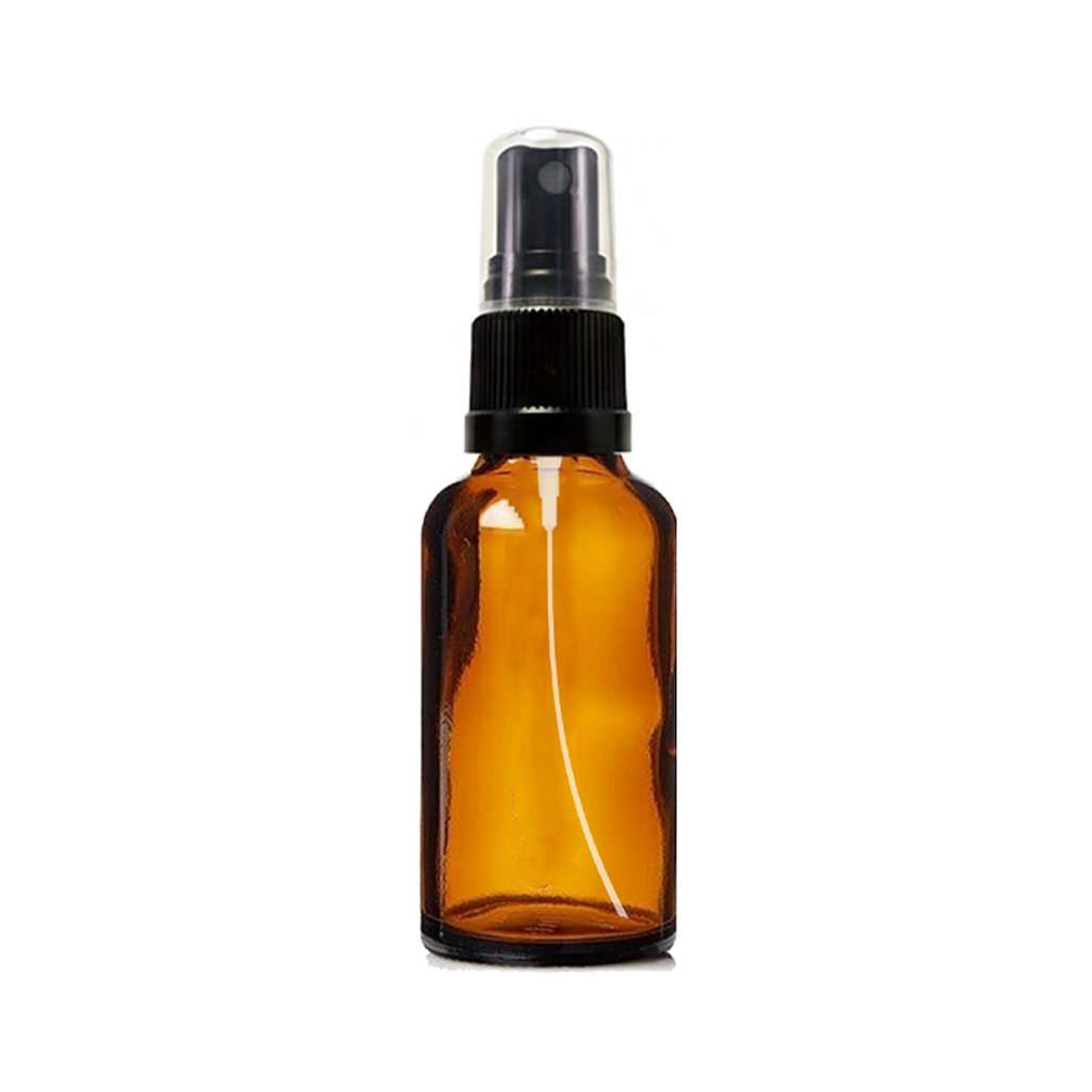 Amber Glass Boston Dropper Bottles with Atomiser Spray 18mm