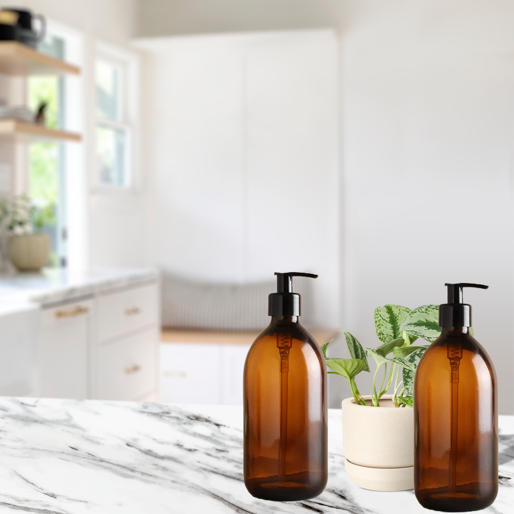 Fam Organic Amber Glass Soap Dispenser Bottle with Lotion Pump