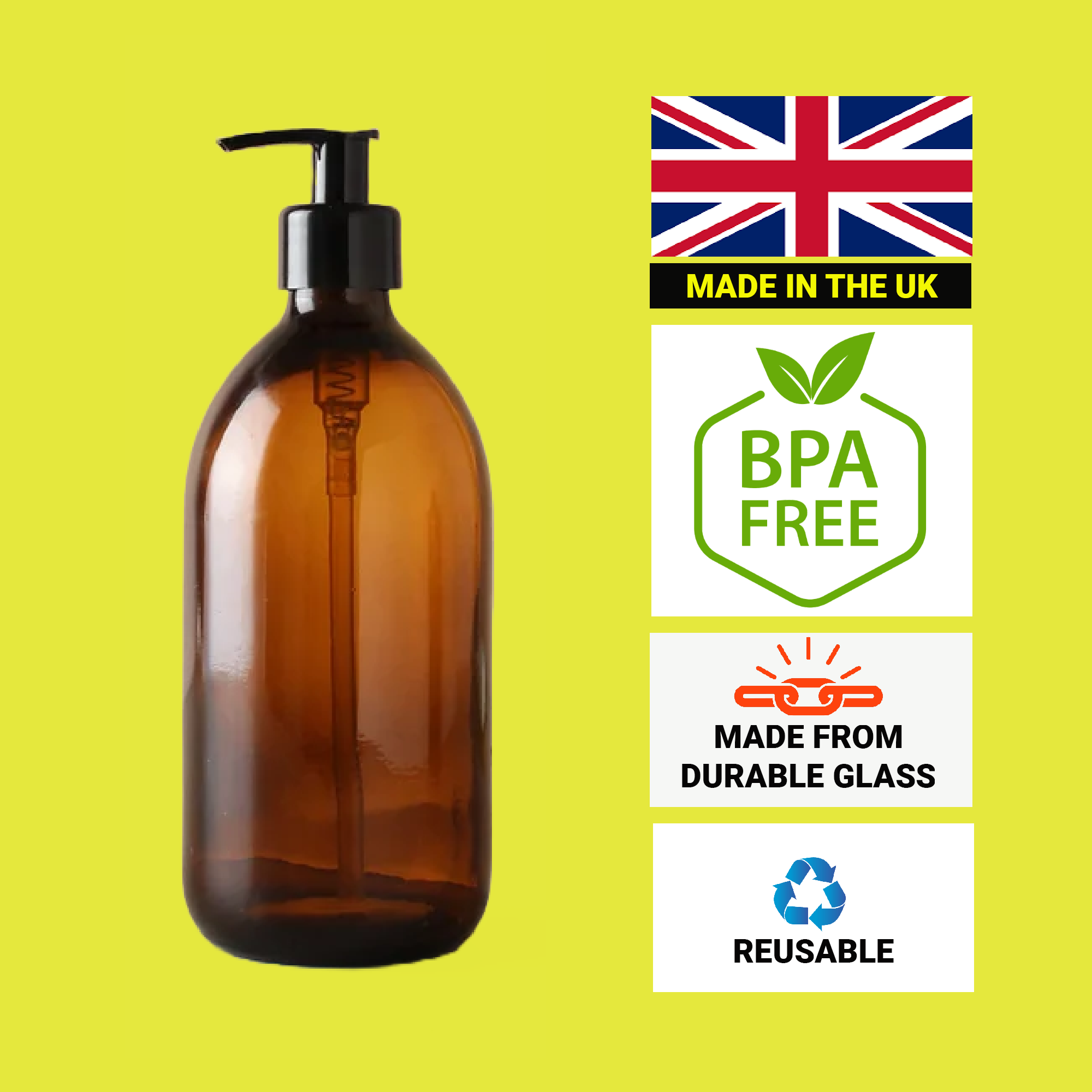 Fam Organic Amber Glass Soap Dispenser Bottle with Lotion Pump