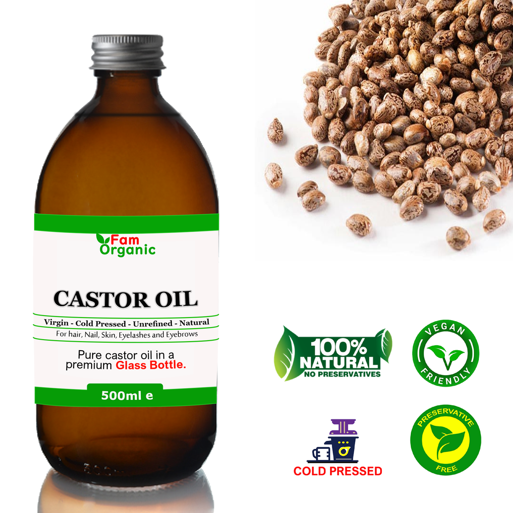 100% Natural Cold Pressed Castor Oil | Hexane-Free | Glass Bottle